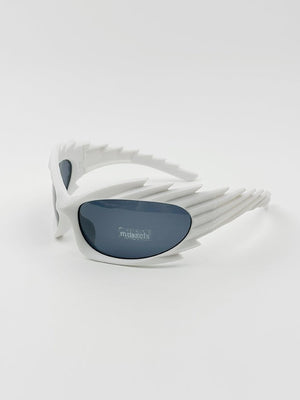 Spike Ridge Wrap Sunglasses with Mirror Lenses – White, angle | XoKool