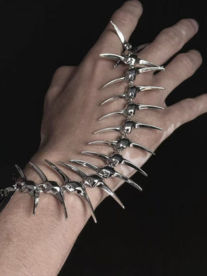 Spiked Centipede Link Bracelet and Hand Chain – on hand, worn across back of hand | XoKool