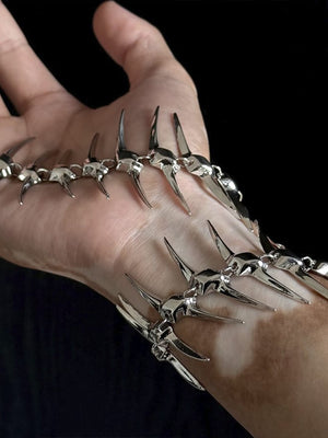 Spiked Centipede Link Bracelet and Hand Chain – on wrist and back of hand, side | XoKool