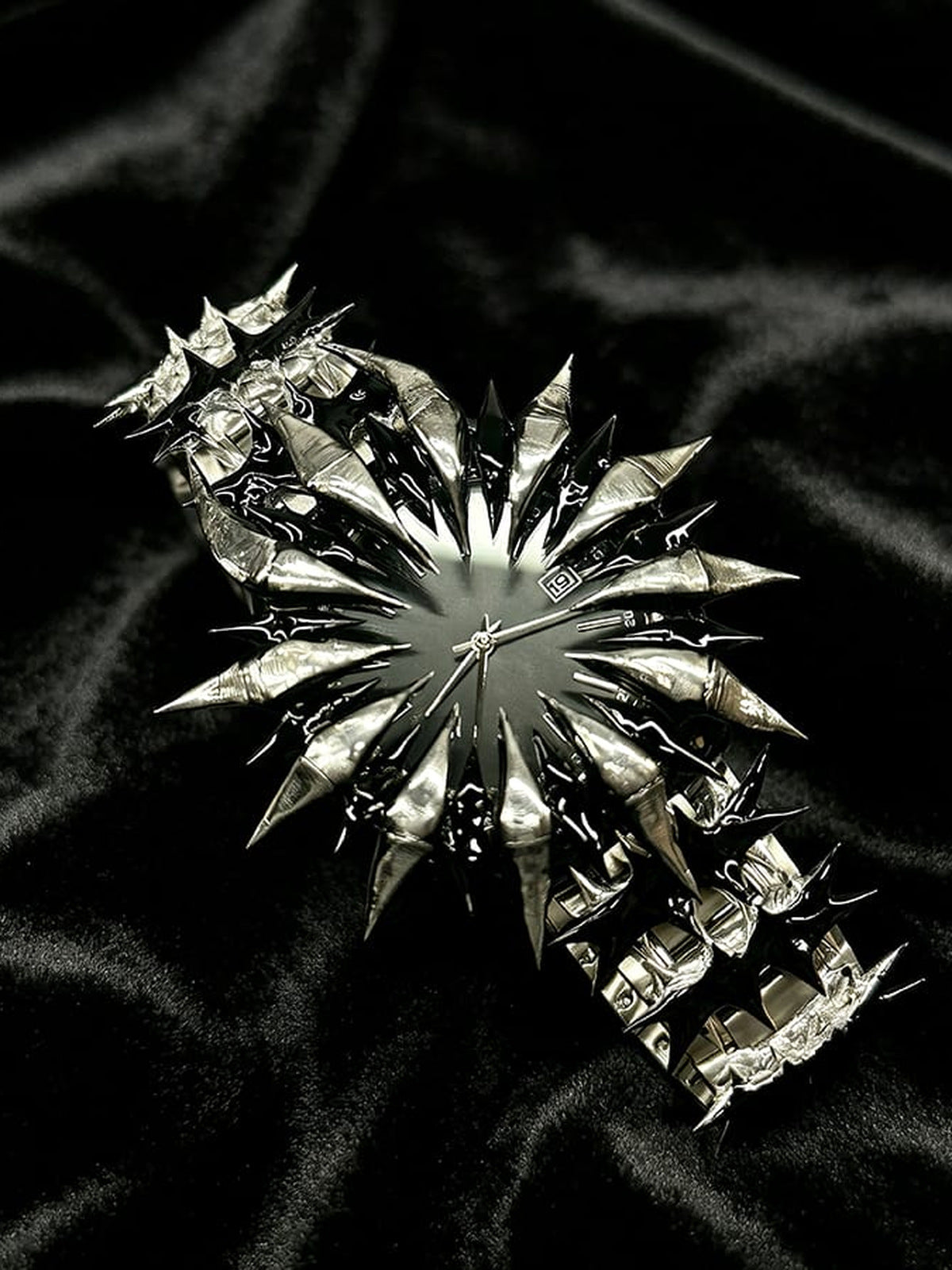 Spiked Gothic Watch with Silver-Tone Link Bracelet – Silver dial, angled with bracelet | XoKool