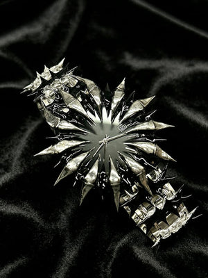 Spiked Gothic Watch with Silver-Tone Link Bracelet – Silver dial, angled with bracelet | XoKool