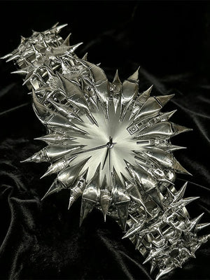 Spiked Gothic Watch with Silver-Tone Link Bracelet – Silver dial, close-up | XoKool