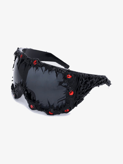Lunettes de soleil masque à pointes avec strass rouges