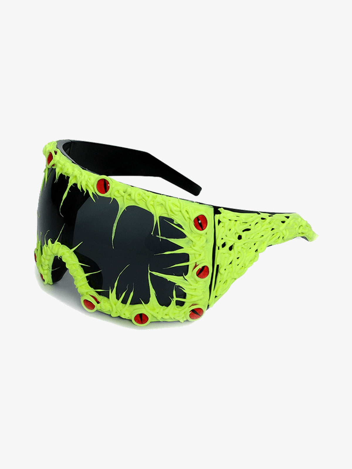 Shield-Sonnenbrille mit Spikes – Neongrün, Schrägansicht | XoKool