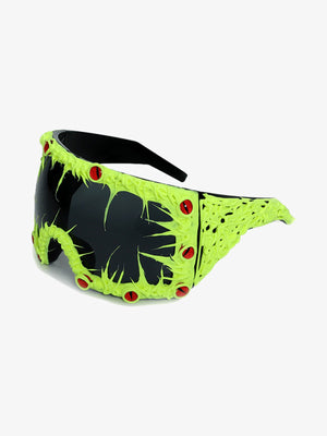 Shield-Sonnenbrille mit Spikes – Neongrün, Schrägansicht | XoKool