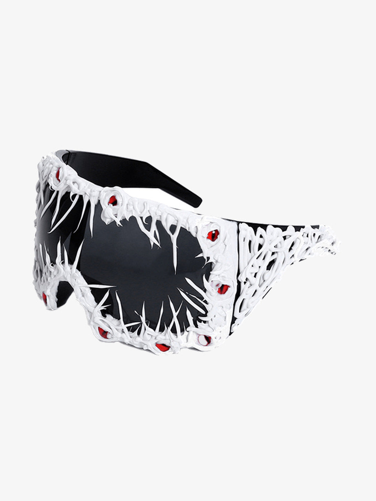 Shield-Sonnenbrille mit Spikes – Weiß, Schrägansicht | XoKool