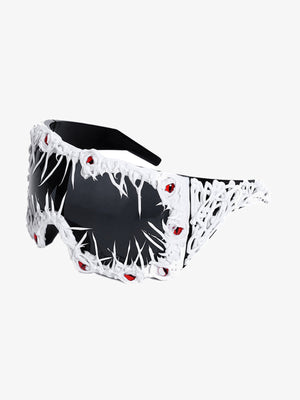 Shield-Sonnenbrille mit Spikes – Weiß, Schrägansicht | XoKool