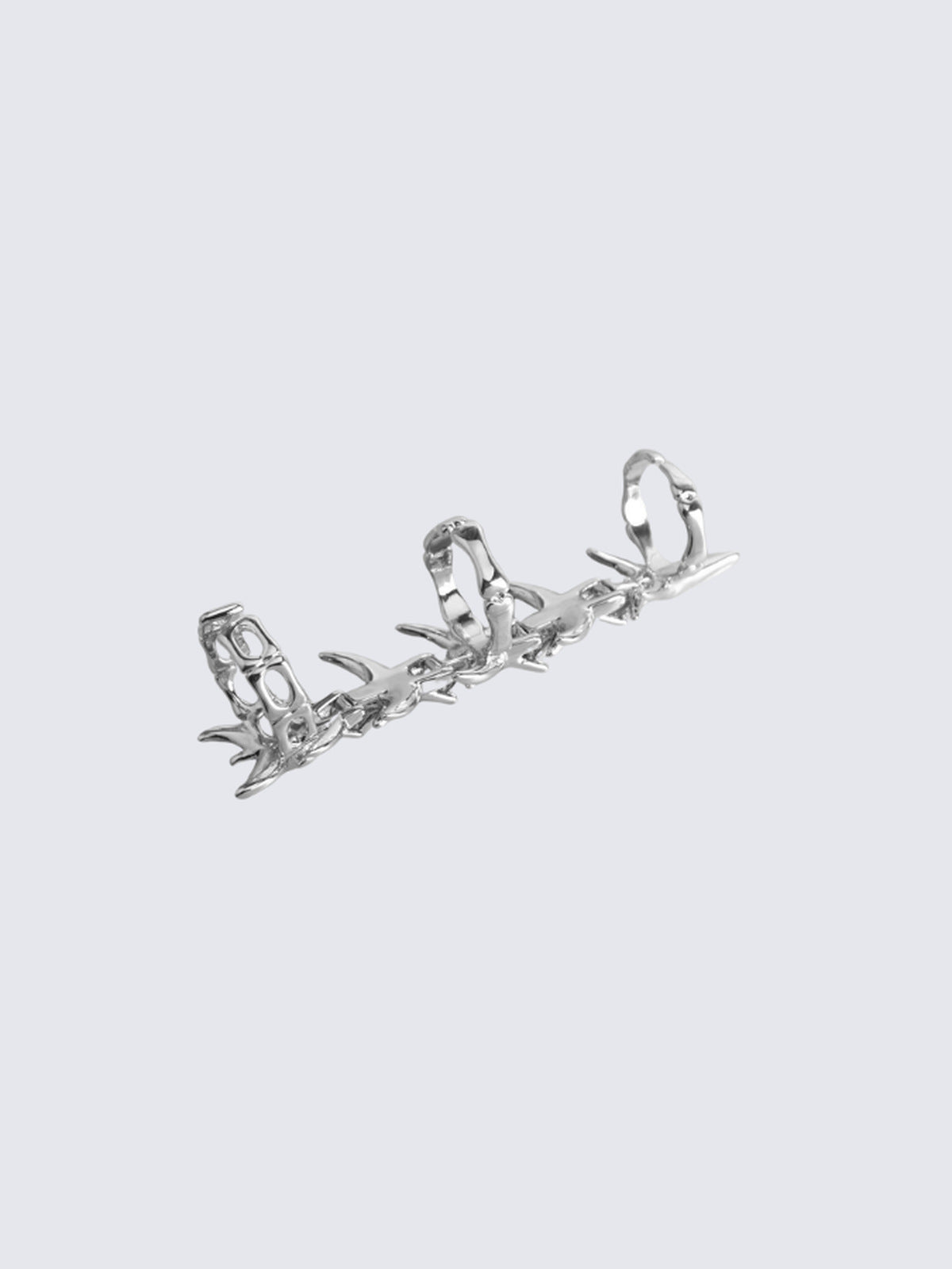 Spiked Spine Ring für den ganzen Finger in Silberoptik – Draufsicht mit Ringbändern | XoKool