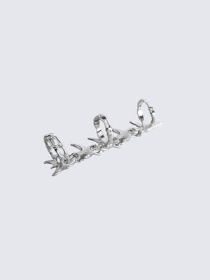 Spiked Spine Ring für den ganzen Finger in Silberoptik – Draufsicht mit Ringbändern | XoKool