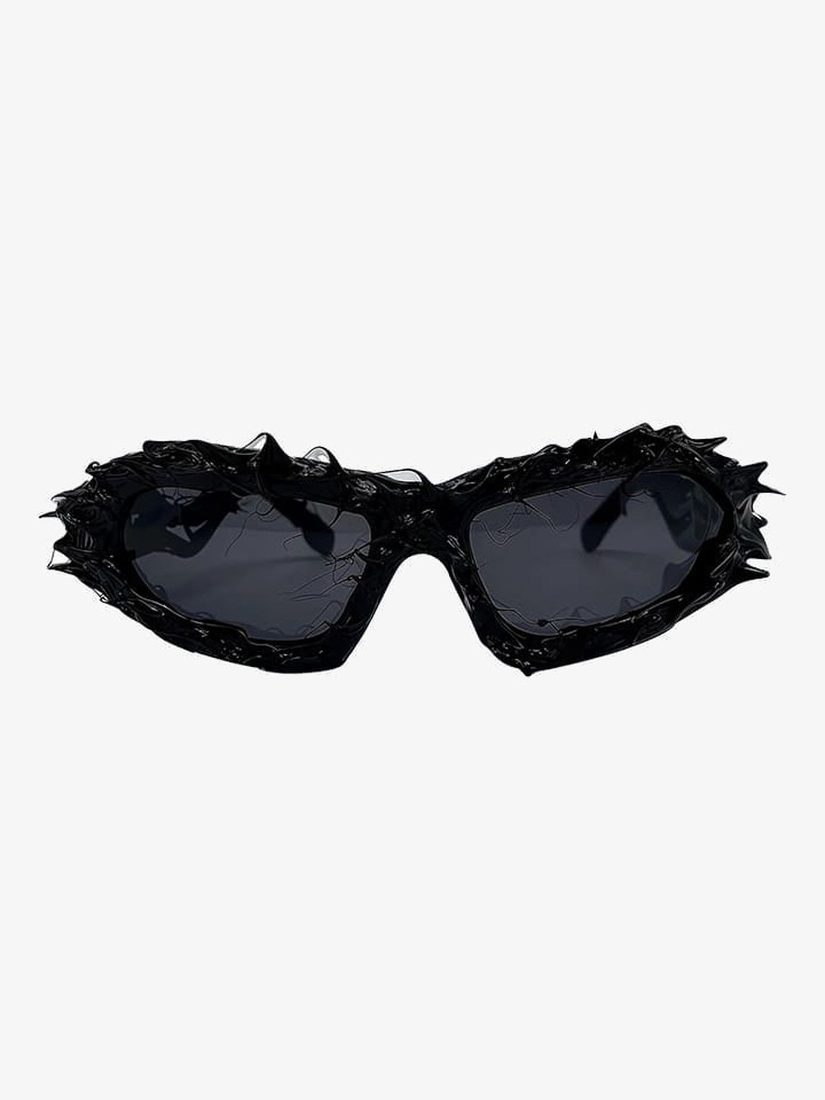Punk-Sonnenbrille mit Spikes und gedrehten Bügeln – Schwarz, Vorderansicht | XoKool