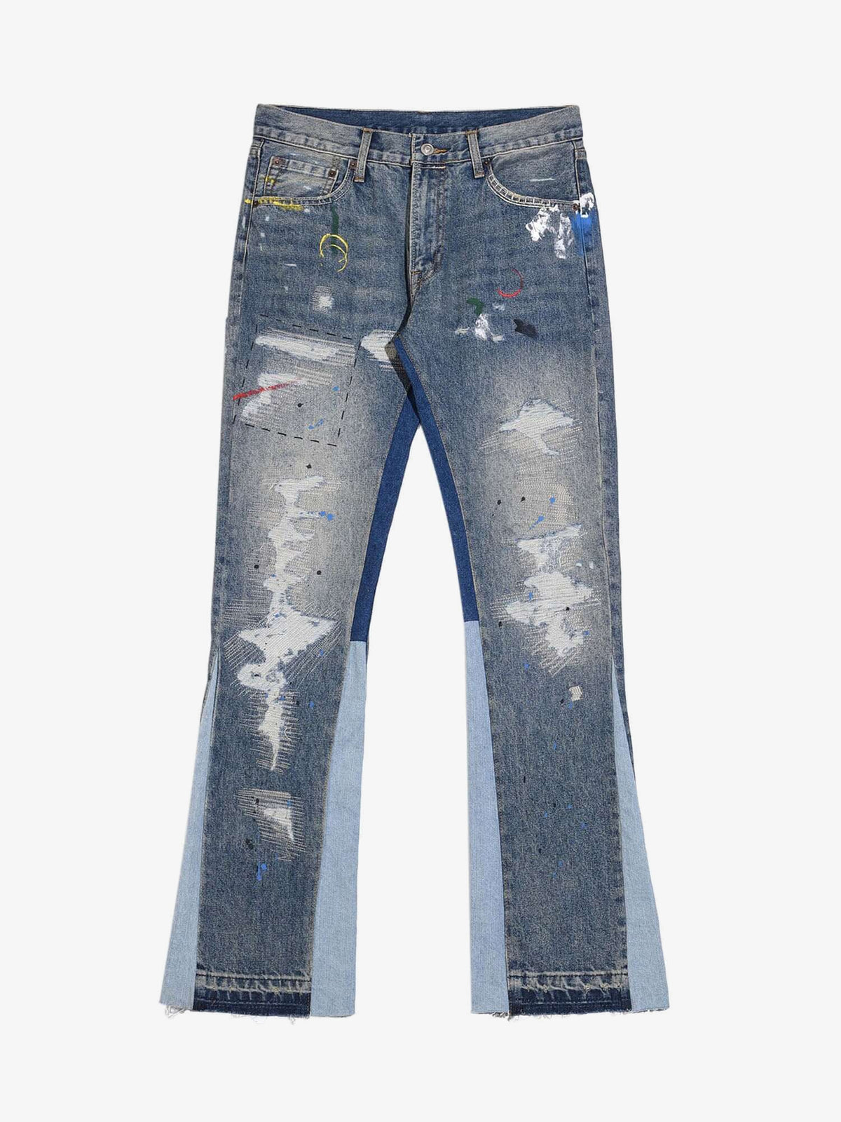 Paint Splatter Flare Jeans with Contrast Inserts – flat front | XoKool