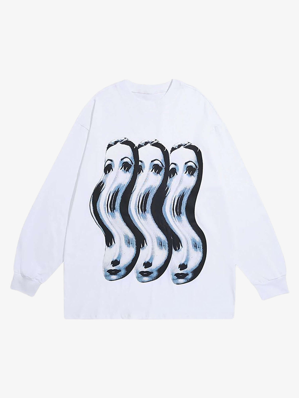 Sweatshirt mit verzerrtem Gesicht als Graphic – Weiß, Vorderansicht | XoKool