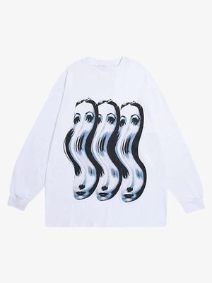 Sweatshirt mit verzerrtem Gesicht als Graphic – Weiß, Vorderansicht | XoKool