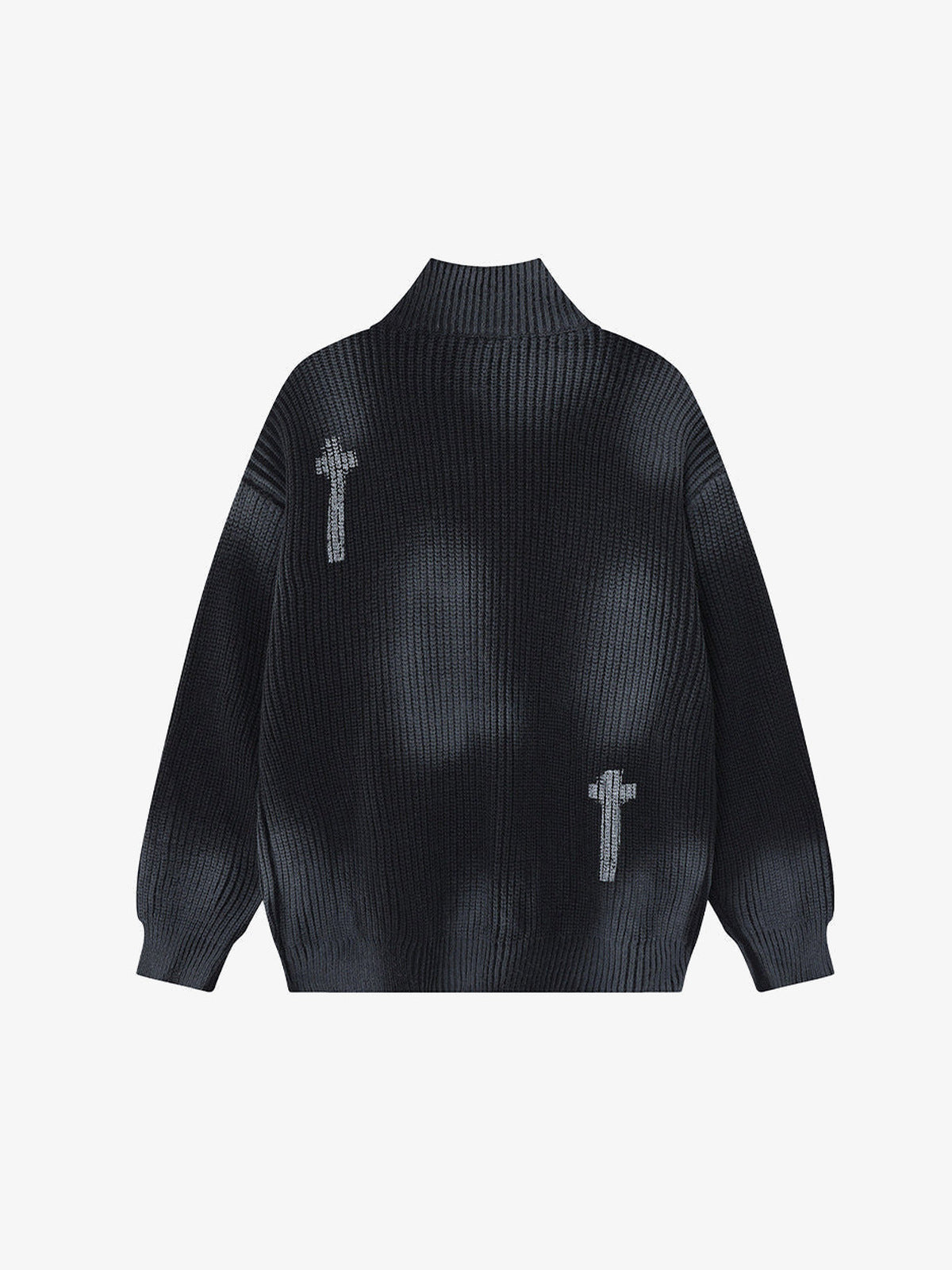 Spray Dye Strickjacke mit Kreuz-Reißverschluss und Stehkragen – Schwarz, Rückansicht | XoKool