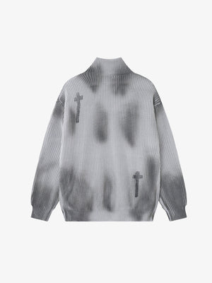 Strickjacke mit Kreuz-Reißverschluss – Hellgrau, Rückansicht | XoKool