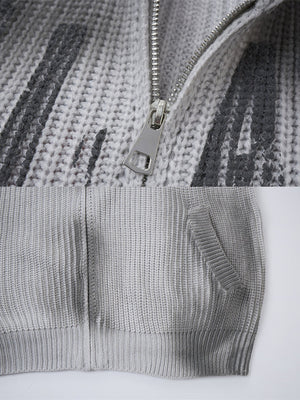 Strickjacke mit Kreuz-Reißverschluss – Hellgrau, Reißverschluss und Tasche Nahaufnahme | XoKool