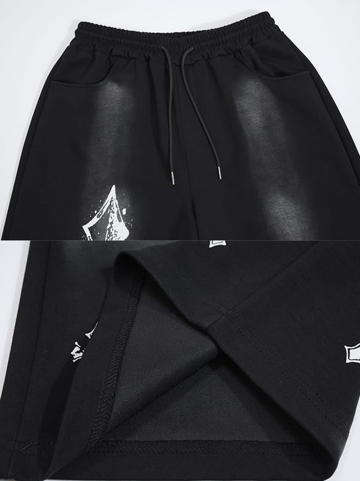 Y2K Jogginghose – Schwarz, Nahaufnahme Bund und Saum | XoKool