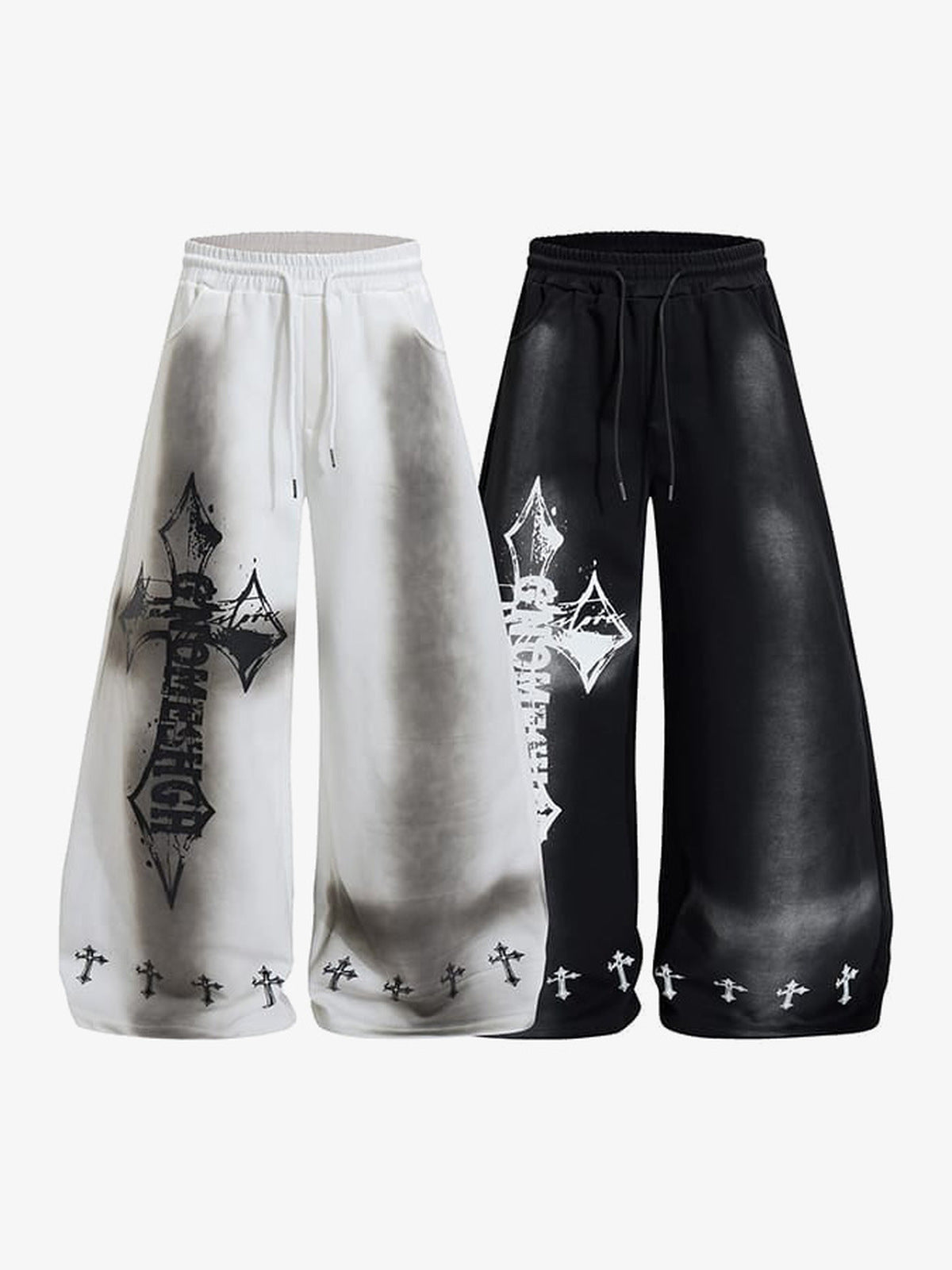 Spray Fade Gothic Cross Y2K Jogginghose – beide Farben, Vorderseite flach | XoKool