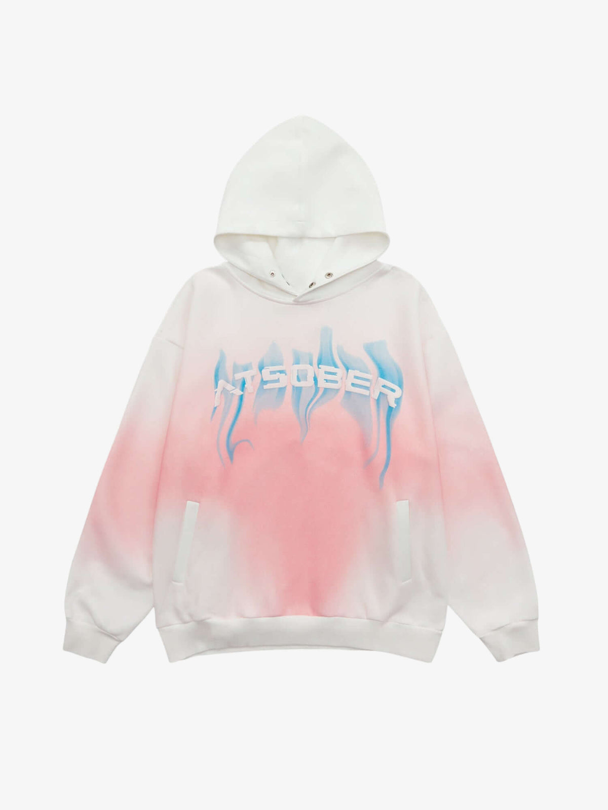 Airbrush Gradient Hoodie with Flame Lettering – White, front view | XoKool