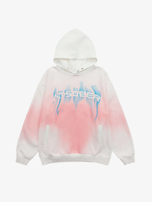Hoodie con degradado aerógrafo y letras de llamas – Blanco, vista frontal | XoKool
