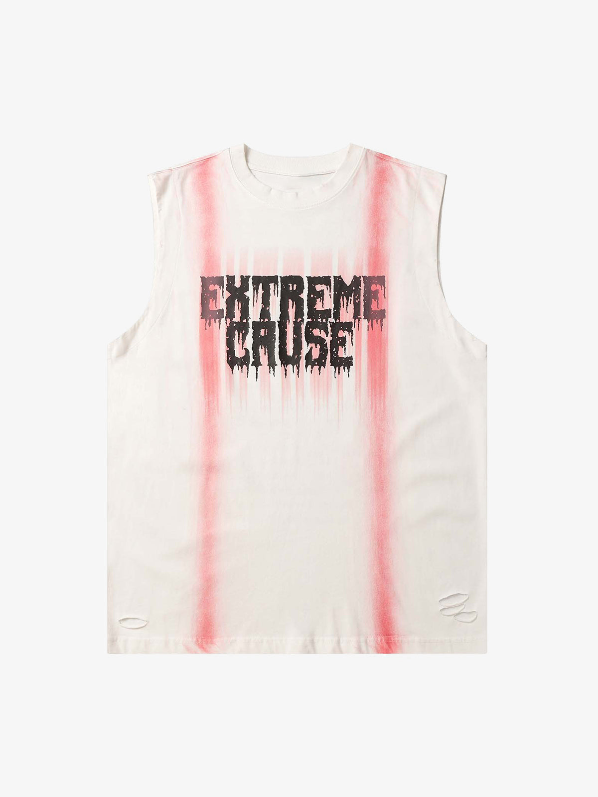 Camiseta sin mangas con rayas de spray y letras drip – Blanco roto, vista frontal | XoKool