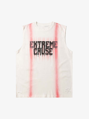 Camiseta sin mangas con rayas de spray y letras drip – Blanco roto, vista frontal | XoKool