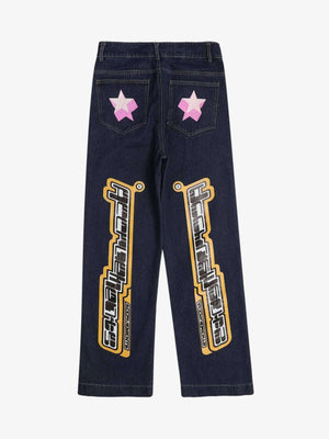 Jeans mit Stern-Print – Dunkelindigo, Rückansicht | XoKool