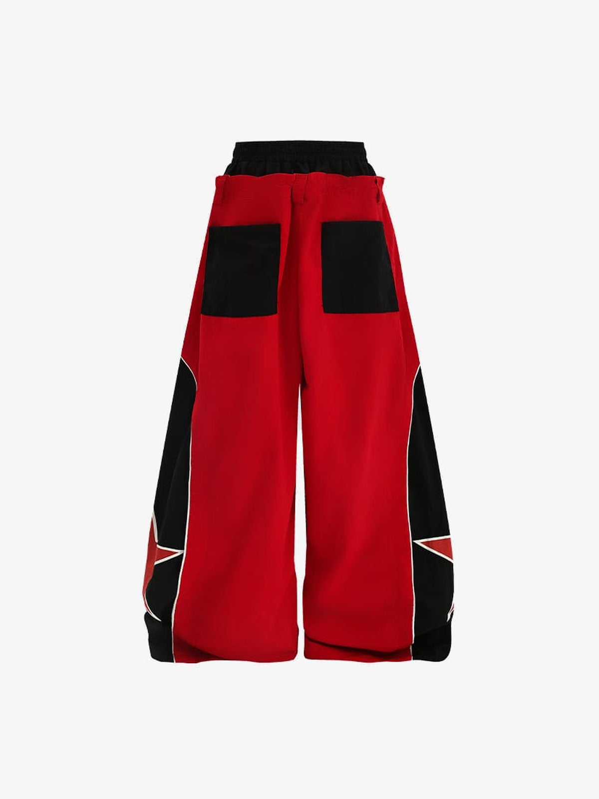 Baggy Trainingshose mit Sternen-Panels und doppeltem Bund – Rot, Rückansicht | XoKool