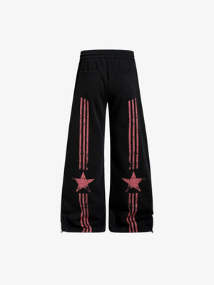 Star Print Wide Leg Graphic Sweatpants – Black, back flat | XoKool