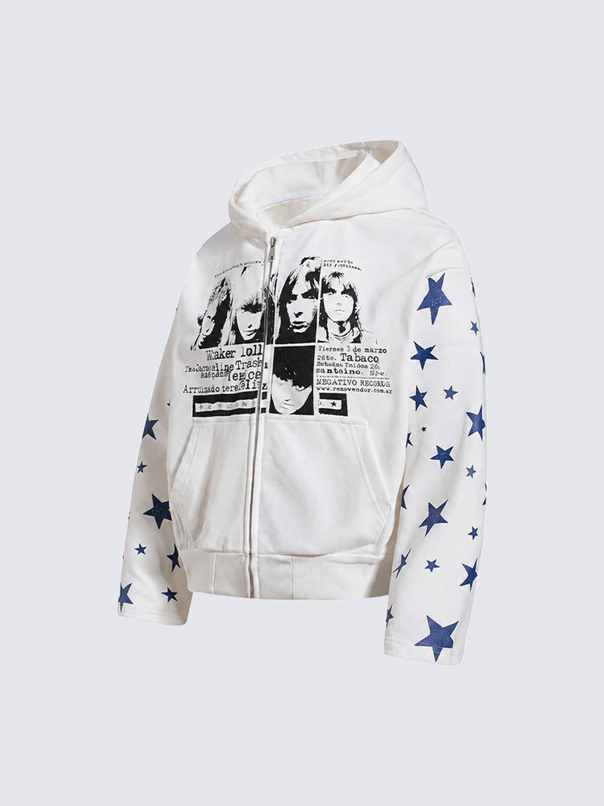 Zip Hoodie mit Sternen – Weiß, schräge Vorderansicht | XoKool