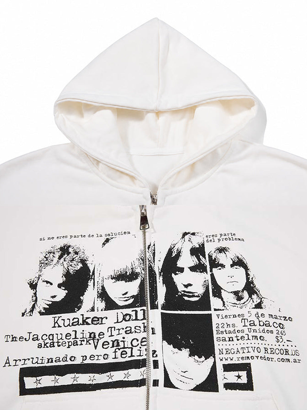 Stern Zip Hoodie – Weiß, Brust-Print im Detail | XoKool