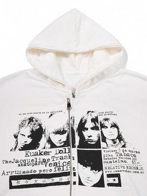 Stern Zip Hoodie – Weiß, Brust-Print im Detail | XoKool
