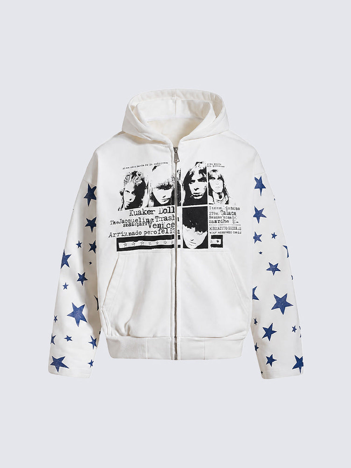 Zip Hoodie mit Sternen – Weiß, Vorderansicht | XoKool