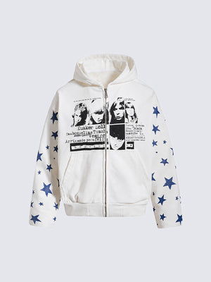 Zip Hoodie mit Sternen – Weiß, Vorderansicht | XoKool