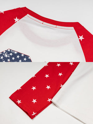 Star sleeve raglan tee – red sleeve and neckline close-up | XoKool