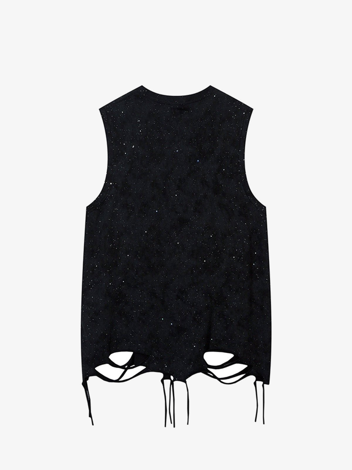 Ripped Tanktop mit Sternen-Sprenkeln und Doppelkette – Schwarz, Rückansicht | XoKool