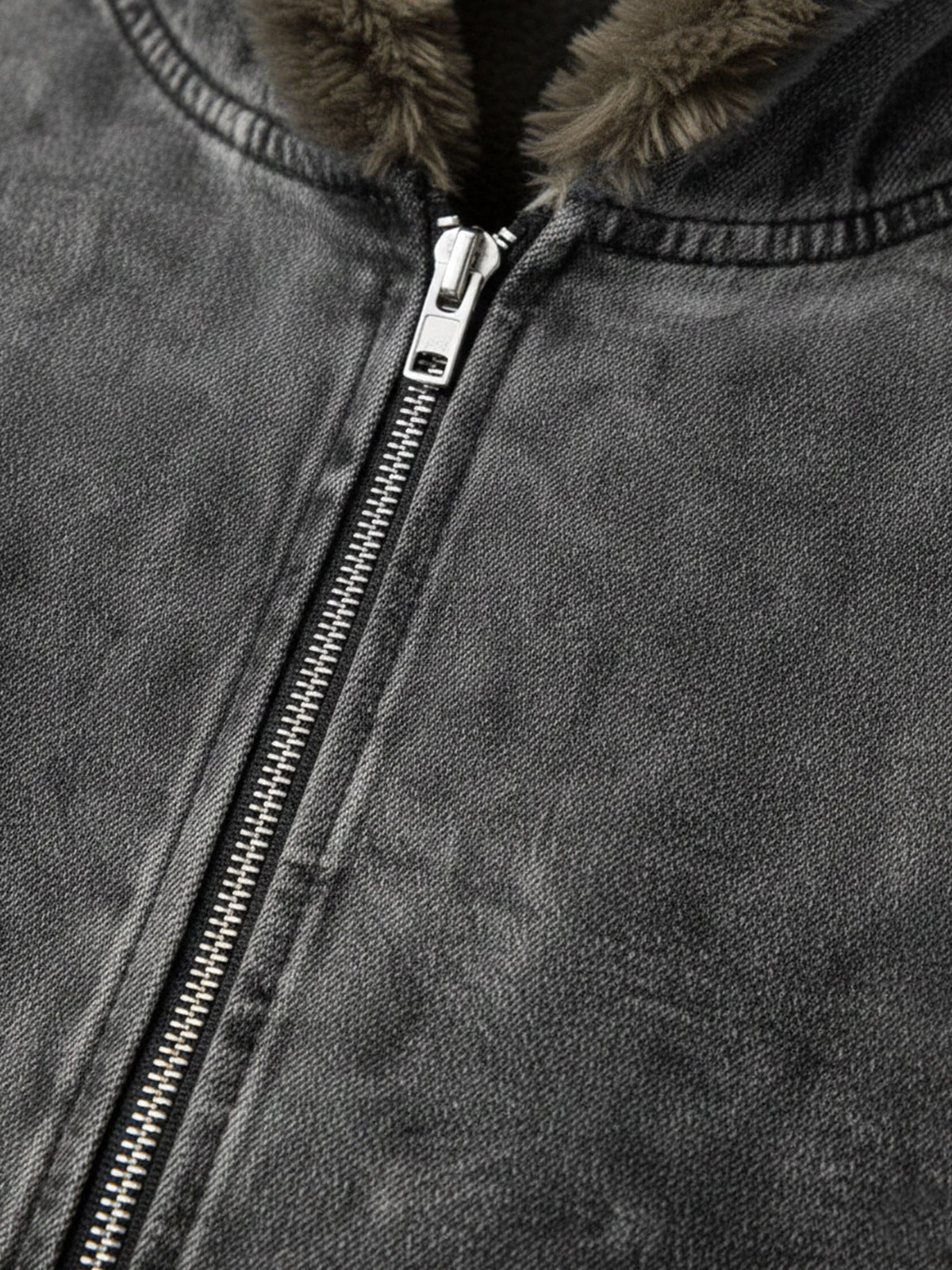 Fur trim zip up hoodie – zip and hood close-up | XoKool