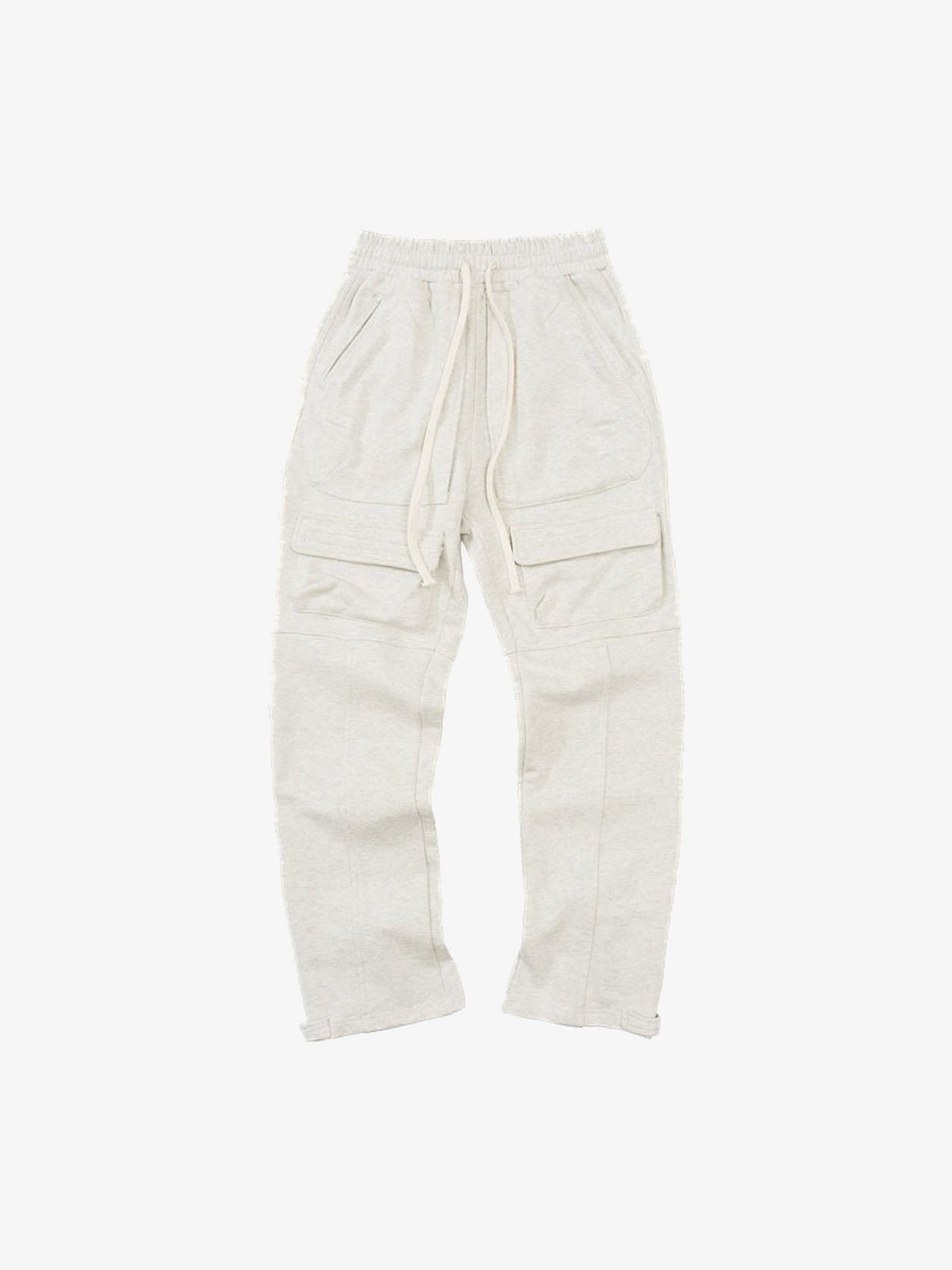 Straight Leg Drawstring Cargo Sweatpants – Oatmeal, front flat | XoKool