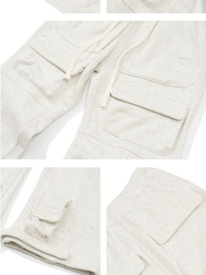 Straight Leg Drawstring Cargo Sweatpants – Oatmeal, pocket and hem close-ups | XoKool