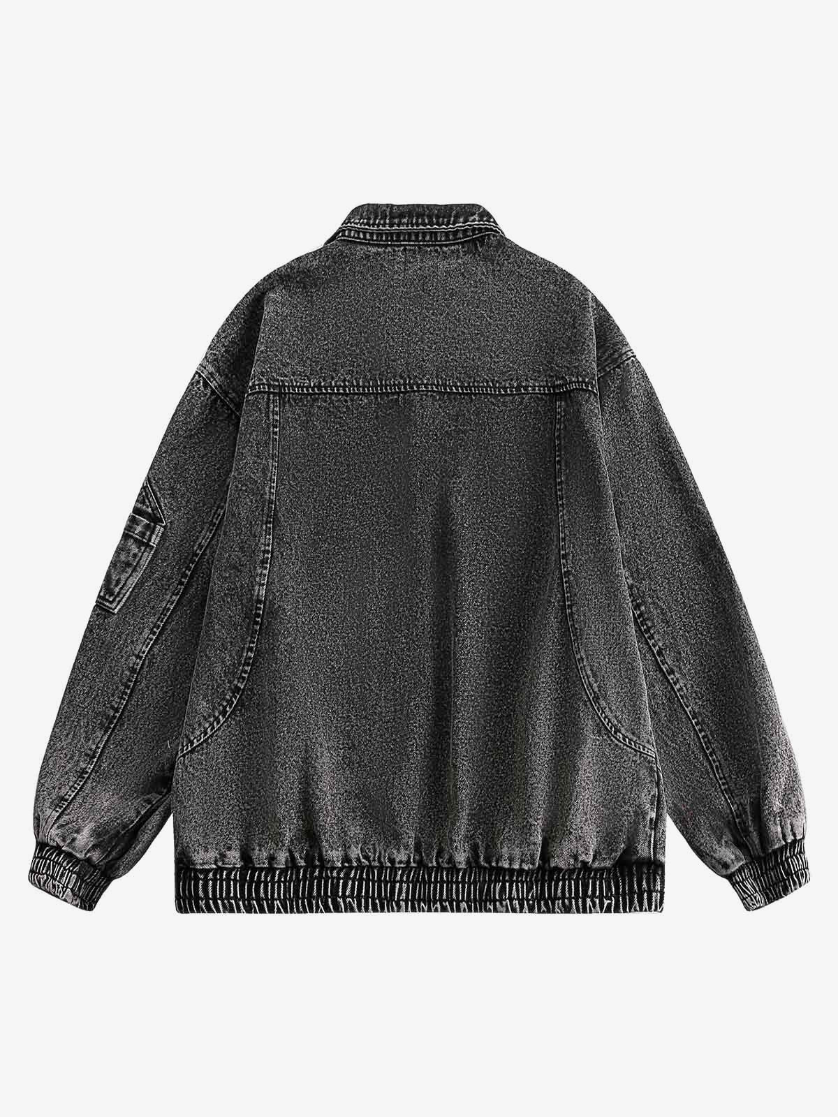 Washed Black Zip Jeansjacke mit Stehkragen – Rückansicht | XoKool
