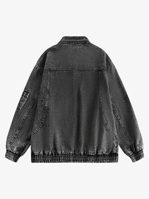 Washed Black Zip Jeansjacke mit Stehkragen – Rückansicht | XoKool