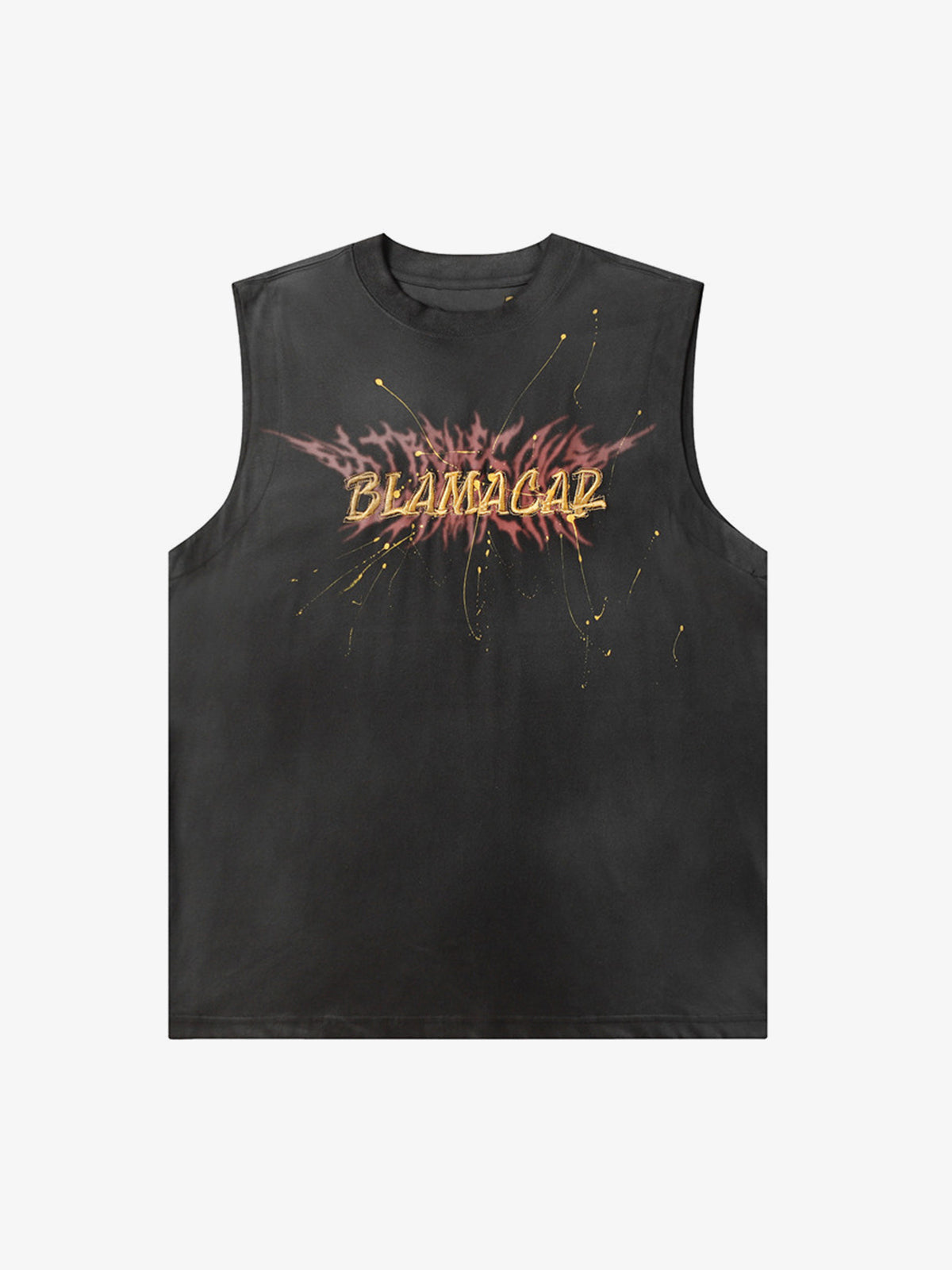 Washed Streetwear Tanktop mit spitzen Farbbuchstaben – Washed Schwarz, Vorderansicht flach | XoKool