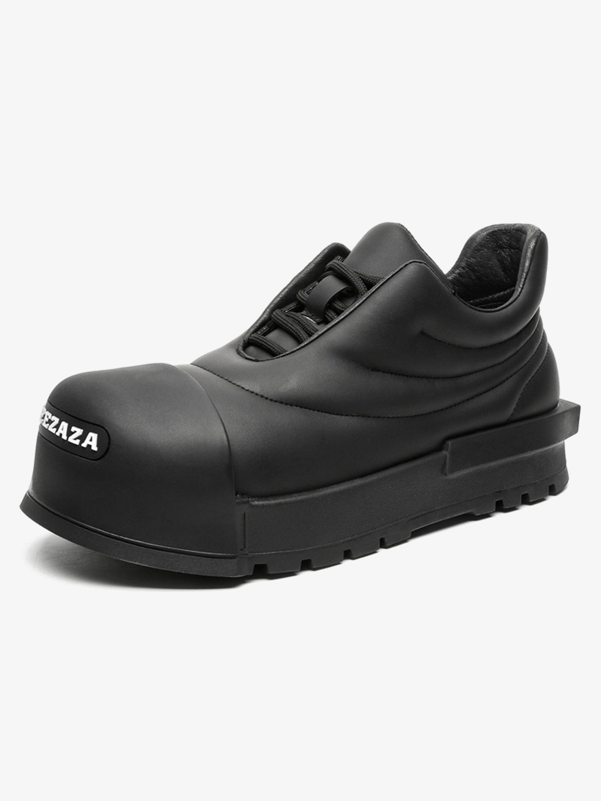Puffy Quilted Platform Sneakers with Big Toe Cap – Black, side view | XoKool