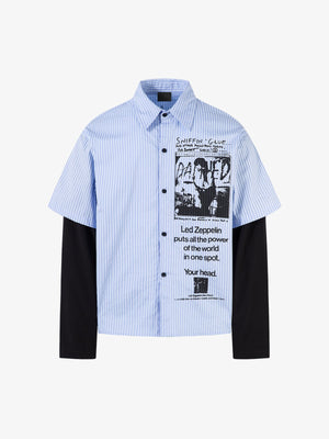 Striped Button Up Shirt with Layered Long Sleeves – Light Blue Stripe, front view | XoKool