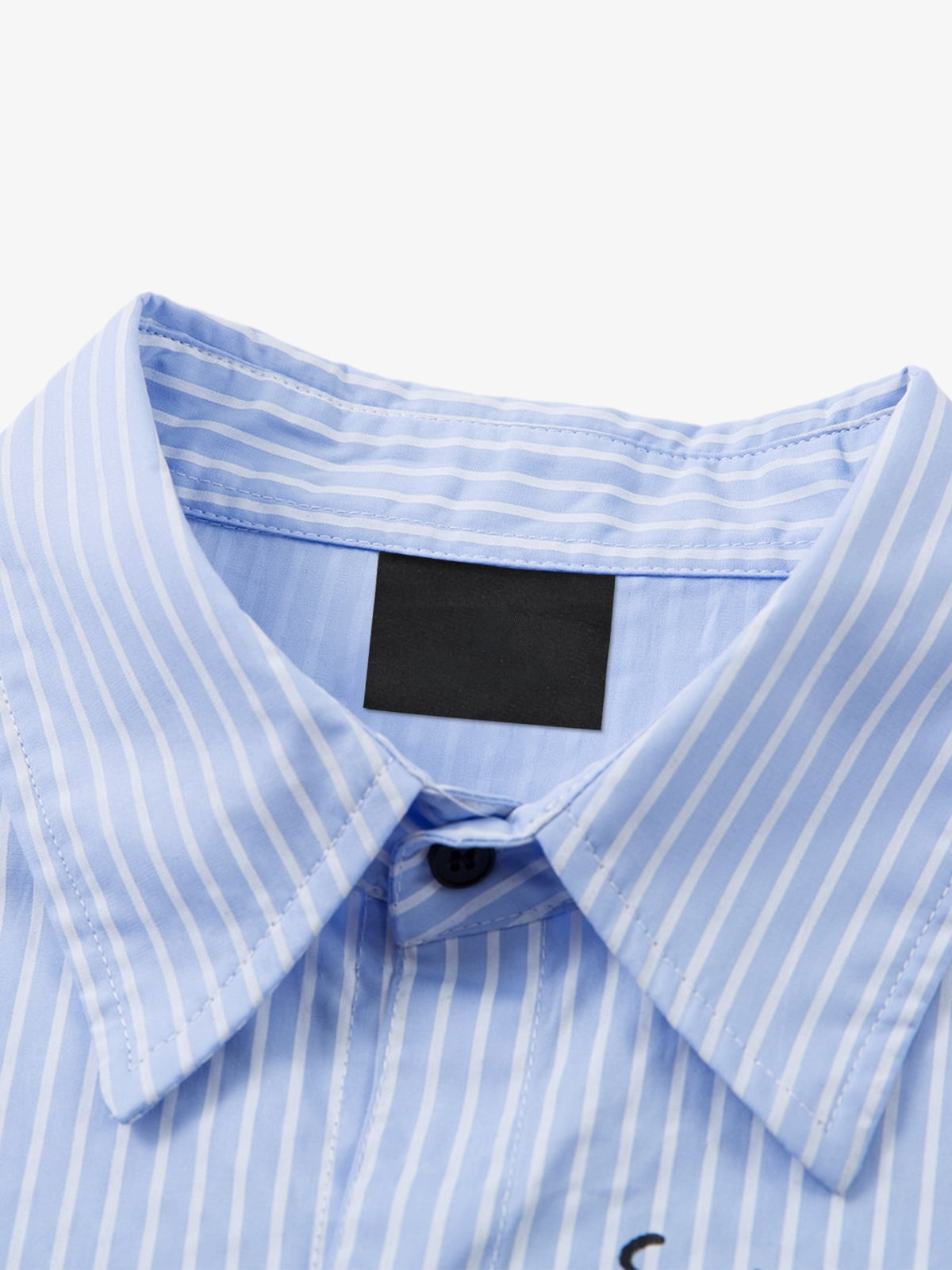 Striped Button Up Shirt with Layered Long Sleeves – Light Blue Stripe, collar close-up | XoKool