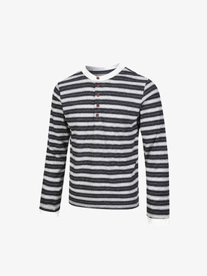 Gestreiftes Henley – Marineblau gestreift, Vorderansicht (alternativ) | XoKool