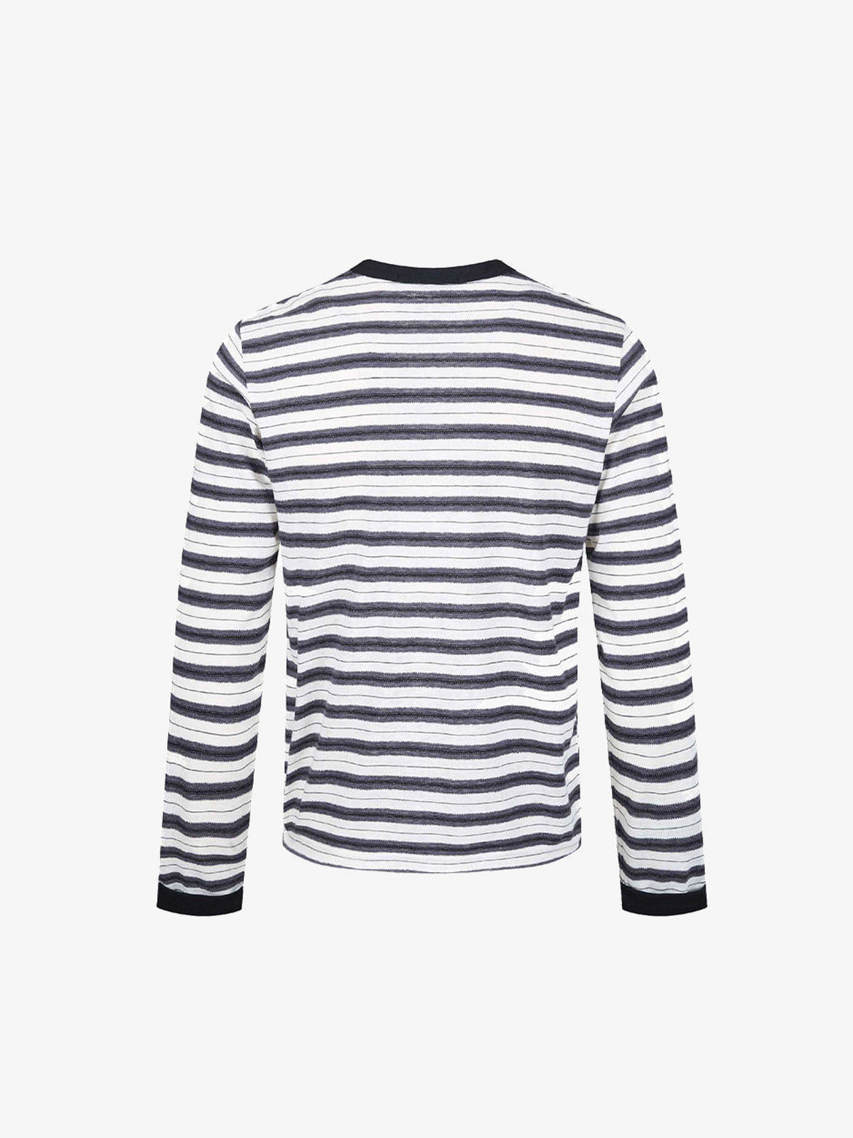 Gestreiftes Henley Longsleeve – Weiß / Marineblau gestreift, Rückansicht | XoKool