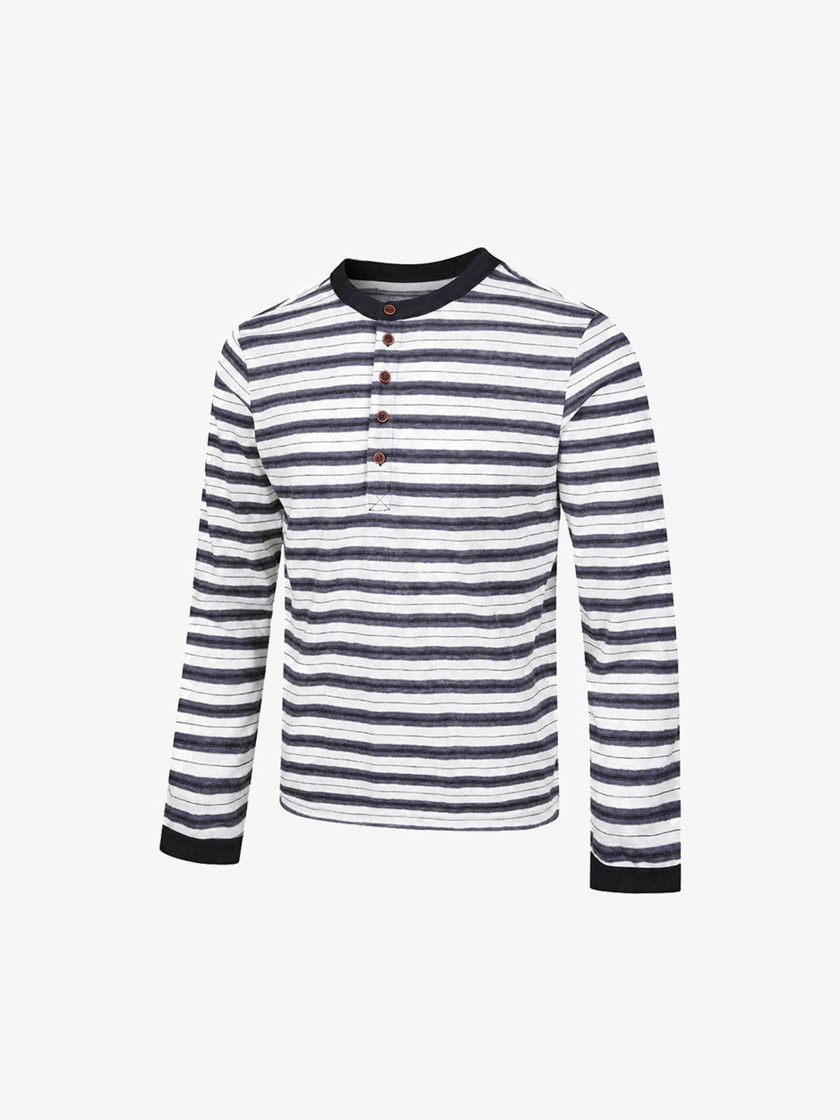Gestreiftes Henley Longsleeve – Weiß / Marineblau gestreift, Vorderansicht (alternativ) | XoKool