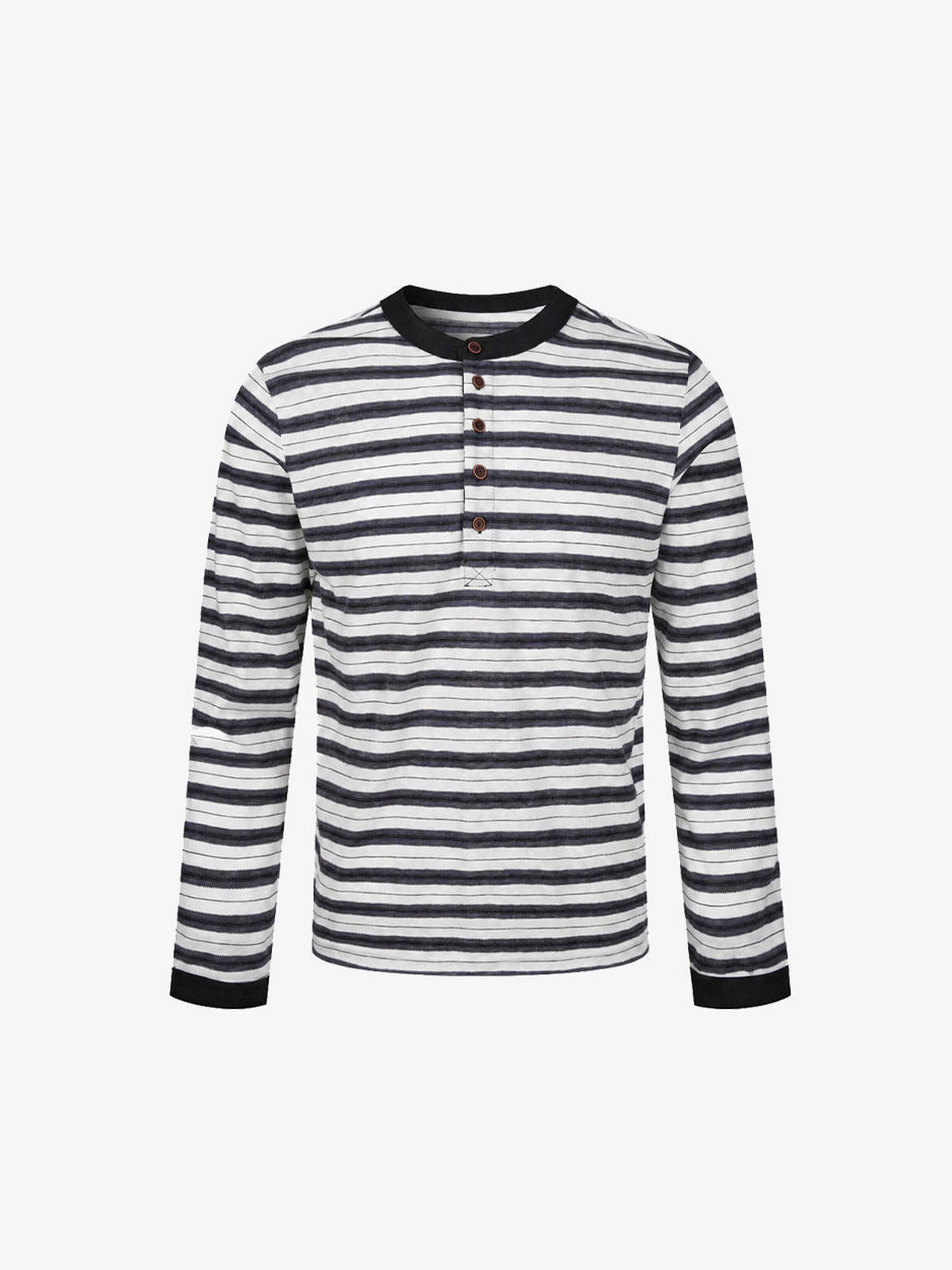 Gestreiftes Henley Longsleeve – Weiß / Marineblau gestreift, Vorderansicht | XoKool