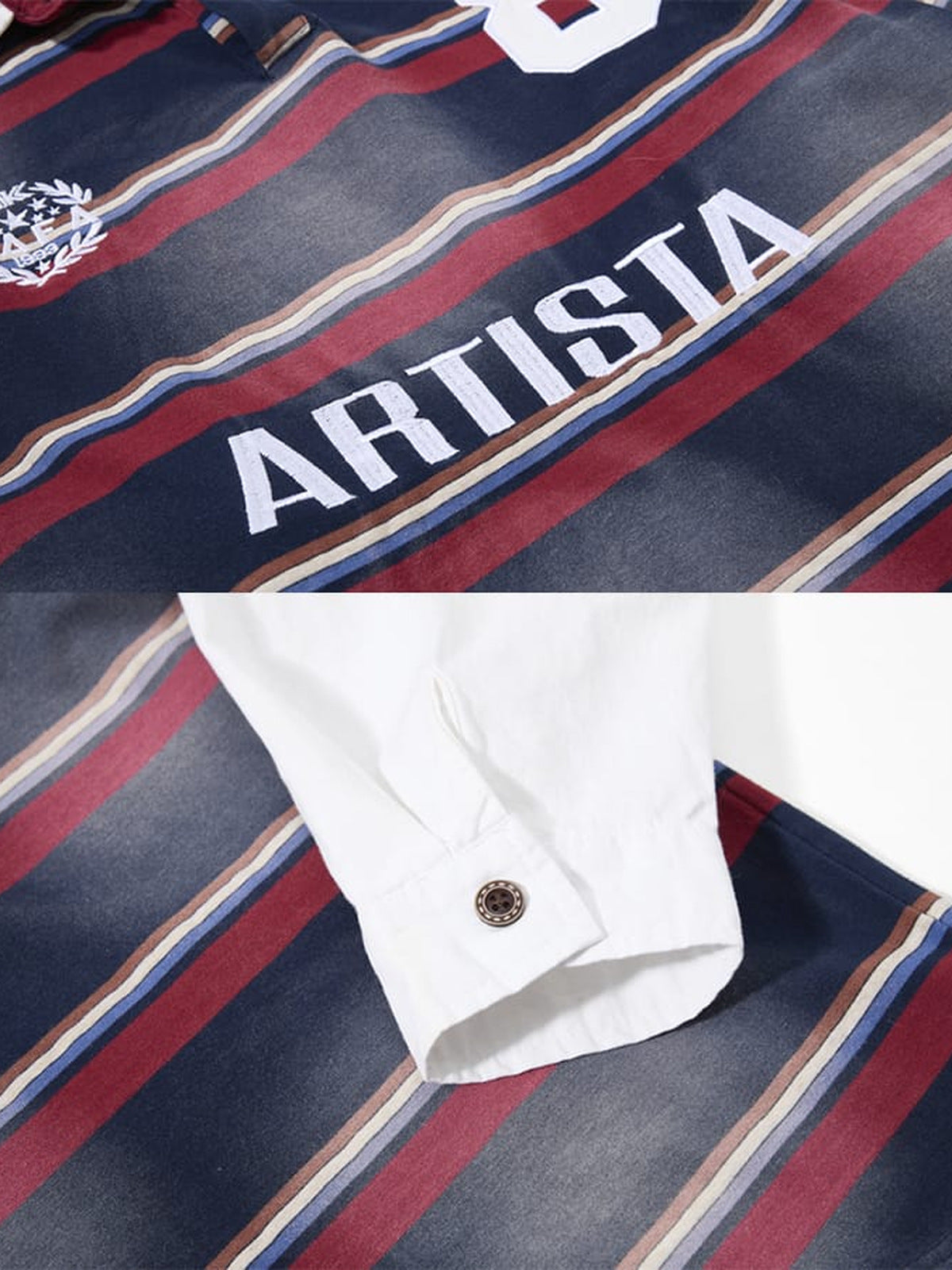 Striped rugby shirt – lettering and cuff close-up | XoKool